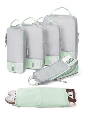 6 Set Compression Packing Cubes Travel Luggage Organizer Space Saver Lime Cream